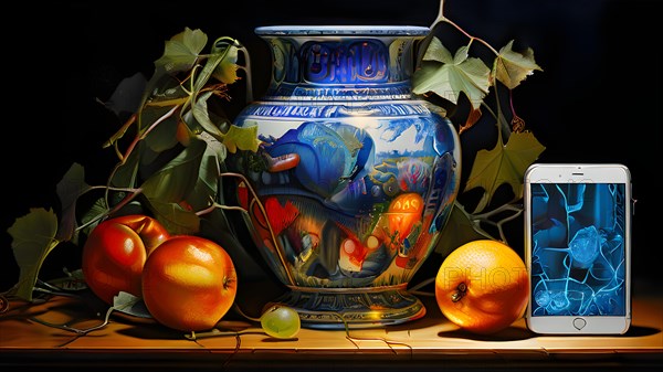 AI generated classic still life composition featuring timeless art elements