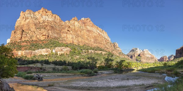 Virgin River and Court of Patriarchs, Zion National Park, Utah, USA, Zion National Park, Utah, USA, North America