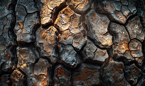 Close-up of pine bark with intricate patterns and textures AI generated