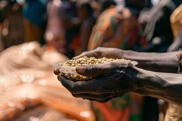 Distribution of food to poor people. KI generiert, generiert, AI generated