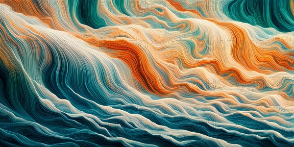 AI generated digital waves ripple across the canvas coalescing with the timeless strokes of a classic painting