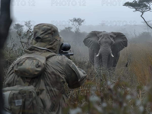 Elephant hunting in Africa, AI generated