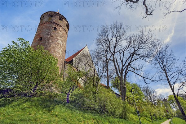 Brick tower of St Blasius Church and town wall, Kaufbeuern, Allgaeu, Swabia, Bavaria, Germany, Europe