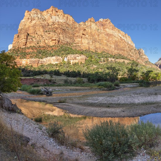 Virgin River and Court of Patriarchs, Zion National Park, Utah, USA, Zion National Park, Utah, USA, North America