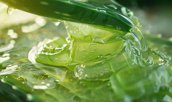 Close-up of aloe vera gel being extracted and blended with botanical oils and essences AI generated