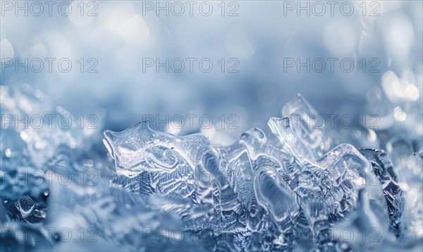 Close-up of intricate ice formations on the surface of a frozen lake AI generated