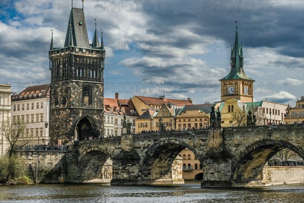 Boat trip, sightseeing tour, Charles Bridge Prague, Old Town, Vltava, Prague, Czech Republic, Europe