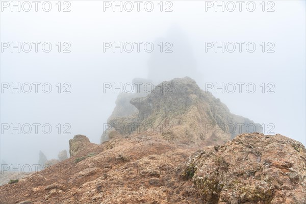 Landscape of very cloudy Pico de las Nieves in Gran Canaria, Canary Islands. Spain