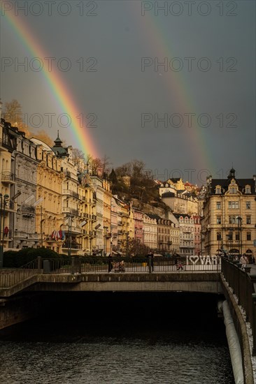 Weather, rainbow, spring, spa, wellness, travel, holiday, relaxation, spa centre, thermal spring, healing water, Karlovy Vary, Bohemia, Czech Republic, Europe