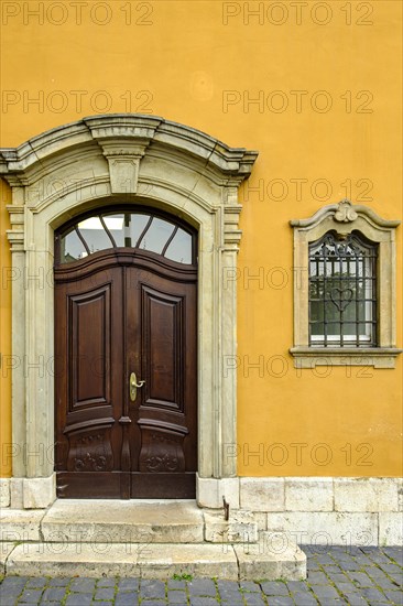 Historic front door in a house of the building complex of Goethe's residence in Weimar, Thuringia, Germany, Europe