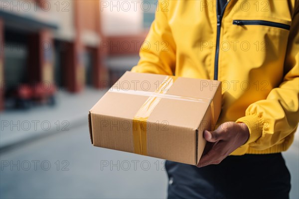 Delivery man carrying parcel. KI generiert, generiert, AI generated