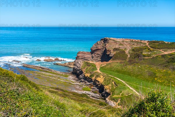 Beautiful Algorri cove with a coastal landscape in the flysch of Zumaia, Gipuzkoa. Basque Country