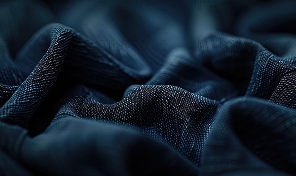 Closeup view of dark indigo denim material AI generated