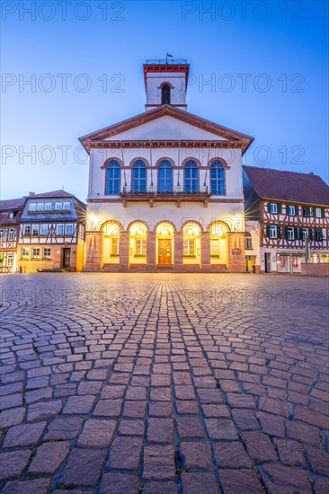 View of an old town, half-timbered houses and streets in a town. Seligenstadt am Main, Hesse Germany
