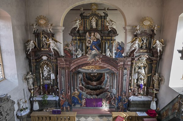 Holy Sepulchre, created in 1764, in front of the altar of St Bartholomew's Church, Kleineibstadt, Lower Franconia, Bavaria, Germany, Europe