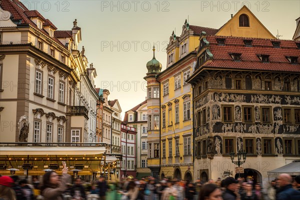Old Town Prague, city hall, building, historical, Easter, facade, painting, Prague, Czech Republic, crowds of people, Europe