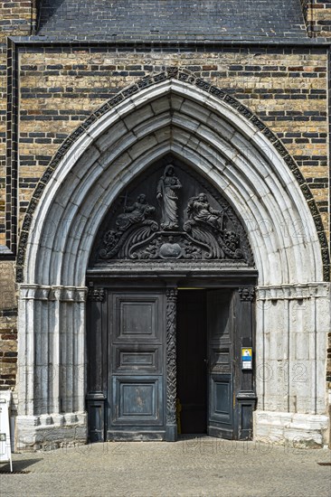 Main portal of St Mary's Church in the historic old town of Rostock, Mecklenburg-Western Pomerania, Germany, Europe