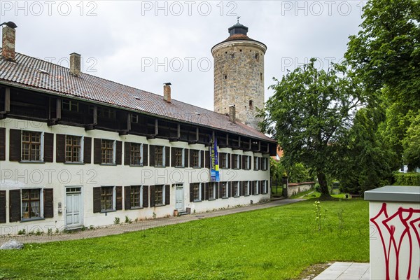 In the 19th century, the finishing works in Isny with its integrated medieval town wall served as a production site for processing textile products and is thus a testimony to early industrialisation, old town of Isny in the Allgaeu, Baden-Wuerttemberg, Germany, Europe