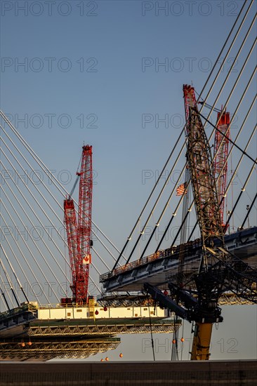 Detroit, Michigan USA -15 April 2024, Construction of the Gordie Howe International Bridge. The bridge will link Detroit with Windsor, Ontario across the Detroit River