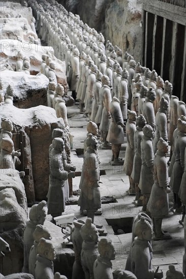 Terracotta army figures, Xian, Shaanxi Province, China, Asia, Rows of terracotta warriors in an archaeological site, Xian, Shaanxi Province, China, Asia