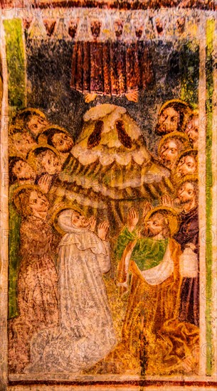 Ascension of Christ, Gothic frescoes from 1490, a highlight of medieval wall painting, by Johannes von Kastav, Romanesque Church of the Holy Trinity, 15th century, Hrastovlje, Slovenia, Hrastovlje, Slovenia, Europe