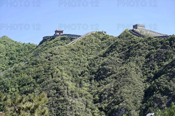 Great Wall of China, UNESCO World Heritage Site, near Mutianyu, Beijing, China, Asia, part of the Great Wall of China stretching over green mountains, Asia