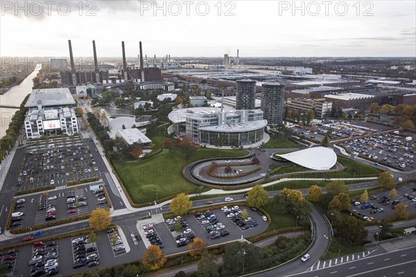 Aerial view of the VW plant and the Autostadt in Wolfsburg, 25 October 2015, Wolfsburg, Lower Saxony, Germany, Europe