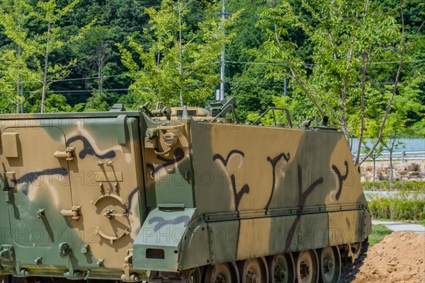 Military landing craft used in Korean war on display in public park war memorial in Nonsan, South Korea, Asia