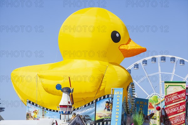 Yellow duck, decoration, figure at the Bremen Easter Fair, Buergerweide, Bremen, Germany, Europe