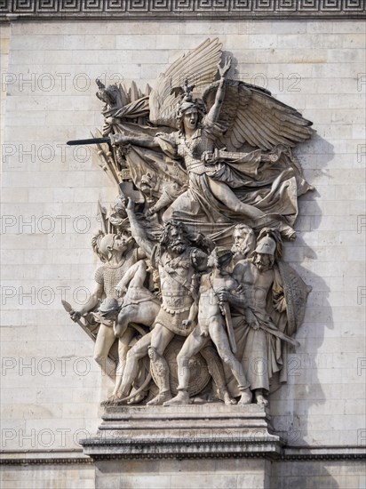 Paris. Details of pillars of Arc de Triomphe on Charles de Gaulle square, Ile de France, France, Europe