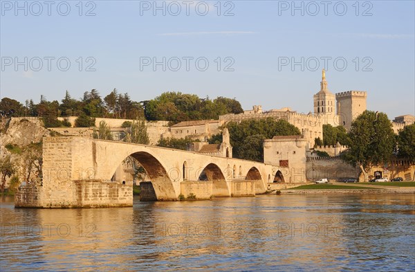 Pont Saint Benezet bridge, Palais des Papes and Notre-Dame des Doms cathedral, Avignon, Vaucluse, Provence-Alpes-Cote d'Azur, Southern France, France, Europe