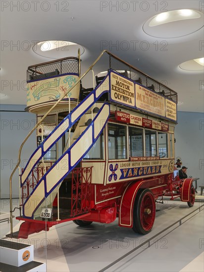 Milnes-Daimler double-decker bus, in service in London since 1904, Mercedes-Benz Museum, Stuttgart, Baden-Wuerttemberg, Germany, Europe