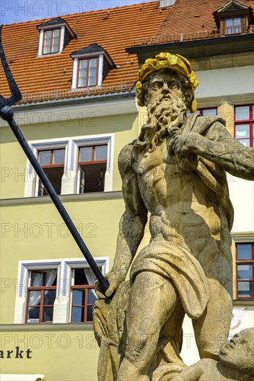 The Neptune Fountain in front of the Hofapotheke, market square in Weimar, Thuringia, Germany, Europe