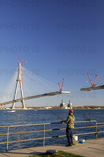 Detroit, Michigan USA -15 April 2024, Construction of the Gordie Howe International Bridge. The bridge will link Detroit with Windsor, Ontario across the Detroit River