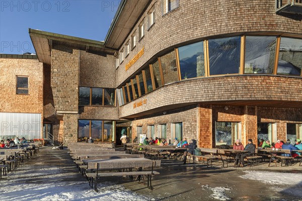 Restaurant at the Hoefatsblick station on the Nebelhorn, Oberstdorf, Allgaeu, Swabia, Bavaria, Germany, Oberstdorf, Bavaria, Germany, Europe