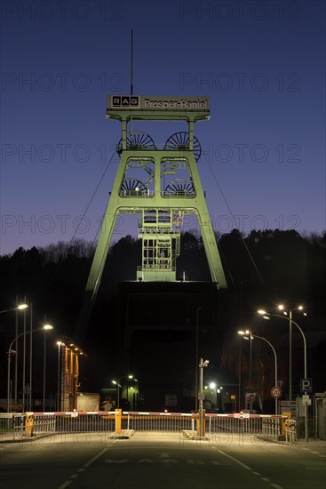 Prosper-Haniel colliery, at the blue hour, winding tower, Bottrop, Ruhr area, North Rhine-Westphalia, Germany, Europe