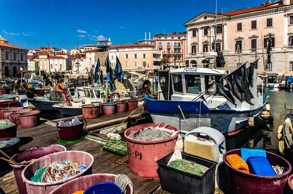Harbour basin with fishing port, harbour town of Piran on the Adriatic coast with Venetian flair, Slovenia, Piran, Slovenia, Europe