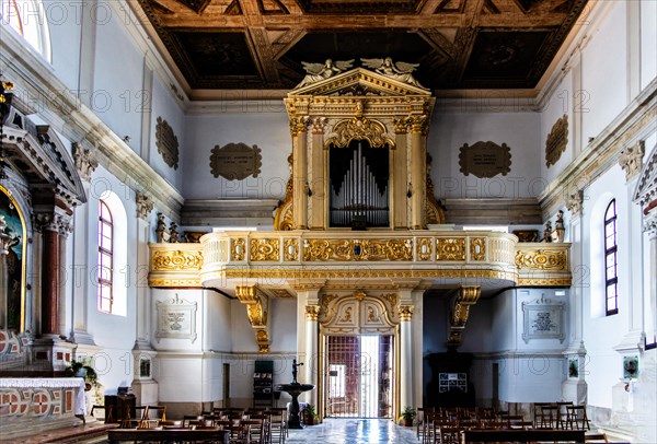 Organ, Cathedral Church of St. George, St. Juri with the high bell tower, j, 17th century, harbour town Piran on the Adriatic coast with Venetian flair, Slovenia, Piran, Slovenia, Europe