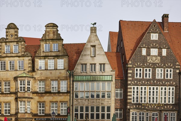 Gables of historic houses on Bremen's market square in Bremen, Hanseatic city, state of Bremen, Germany, Europe