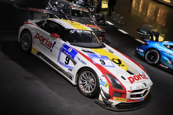 Black-Falcon-Mercedes SLS AMG GT3, Mercedes-Benz Museum, Stuttgart, Baden-Wuerttemberg, Germany, Europe