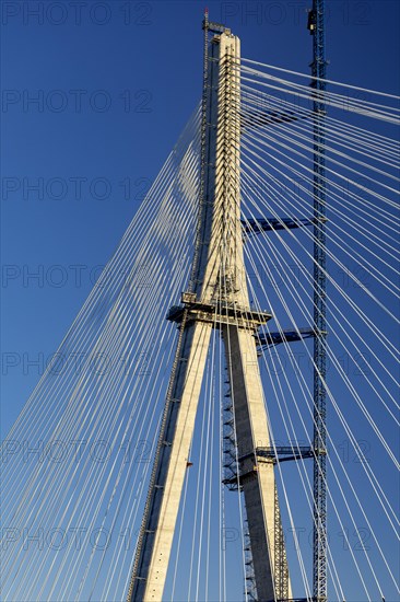 Detroit, Michigan USA -15 April 2024, Construction of the Gordie Howe International Bridge. The bridge will link Detroit with Windsor, Ontario across the Detroit River