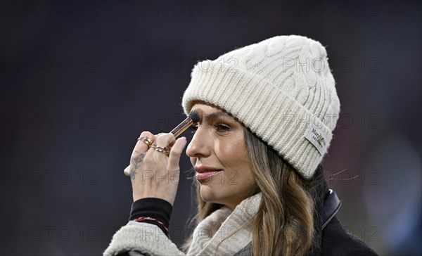 TV presenter Laura Wontorra DAZN, portrait, cap, powdered forehead, make-up, Allianz Arena, Munich, Bavaria, Germany, Europe