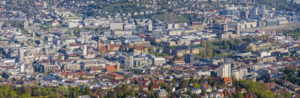 View of the state capital Stuttgart, city centre with collegiate church, Old Palace and main railway station, Stuttgart, Baden-Wuerttemberg, Germany, Europe