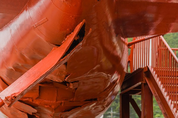 Aft section of North Korean submarine with damaged rudder on display at Unification Park in Gangneung, South Korea, Asia