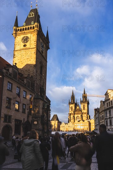 Tourism, sightseeing, apostle clock, clock, attractiveness, historical, Old Town Prague, sun, atmospheric, Old Town Hall, Prague, Czech Republic, Europe