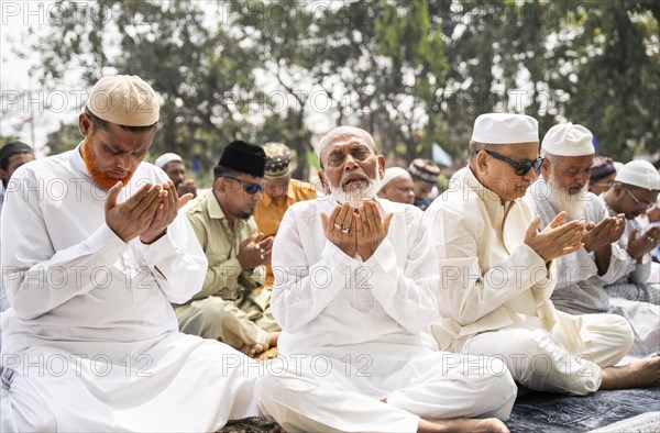 Muslims gather to perform Eid al-Fitr prayer at Eidgah in Guwahati, Assam, India on April 11, 2024. Muslims around the world are celebrating the Eid al-Fitr holiday, which marks the end of the fasting month of Ramadan