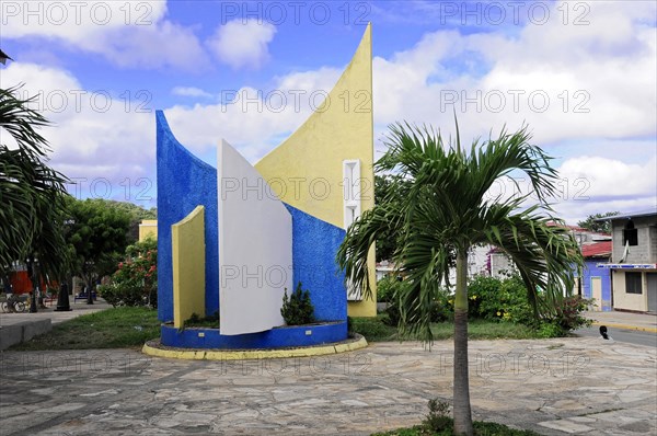 San Juan del Sur, Nicaragua, Central America, Modern public art installation under a blue sky, Central America