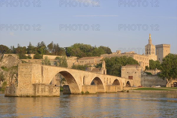 Pont Saint Benezet bridge, Palais des Papes and Notre-Dame des Doms cathedral, Avignon, Vaucluse, Provence-Alpes-Cote d'Azur, Southern France, France, Europe