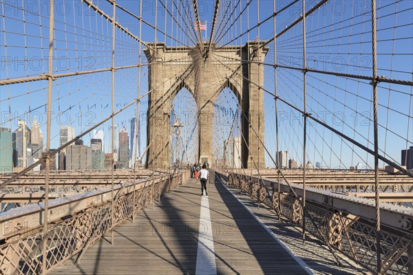 Brooklyn Bridge with Manhattan skyline, New York City, New York, USA, New York City, New York, USA, North America