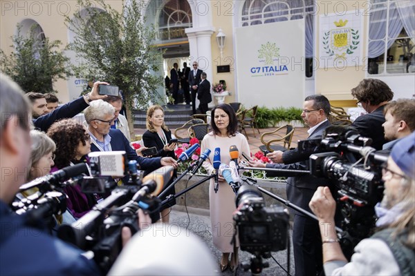 Annalena Baerbock (Alliance 90/The Greens), Federal Foreign Minister, photographed during a doorstep at the meeting of G7 foreign ministers in Capri, 18 April 2024. Photographed on behalf of the Federal Foreign Office